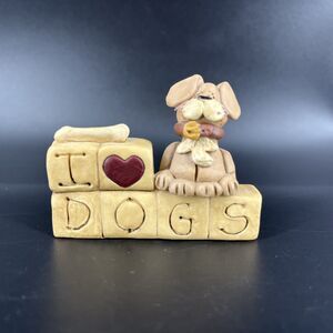 Suzi Skoglund I Love Dogs Resin Figurine Signed Suzi I Heart Dogs Puppy Dog Bone